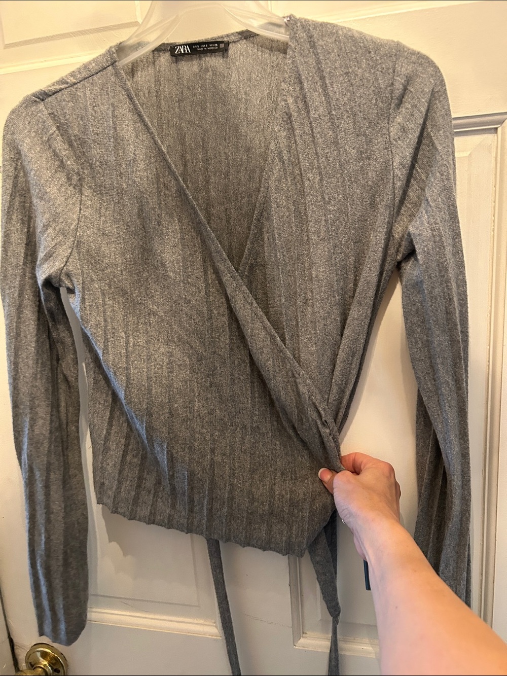 Zara Gray Pleated Wrap Cardigan